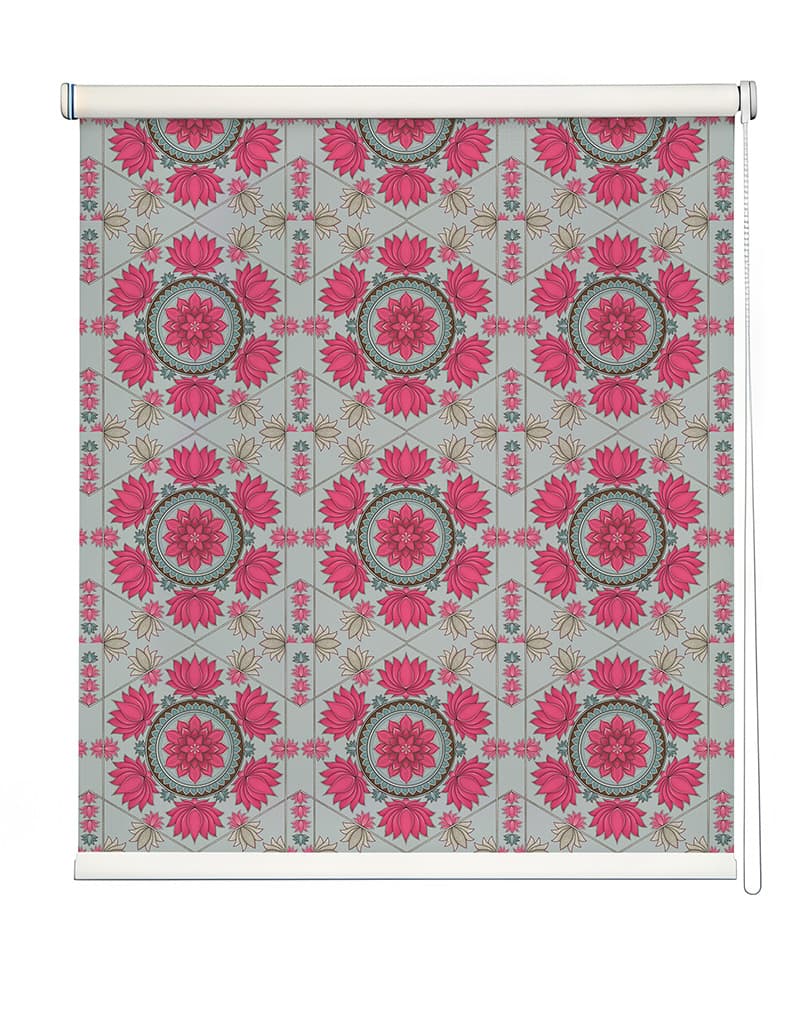 Pink Floral Mandala Roller Blind shown in a room