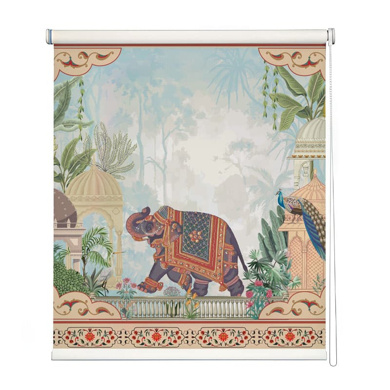 Indian Palace Garden Scenic Roller Blind shown in a room