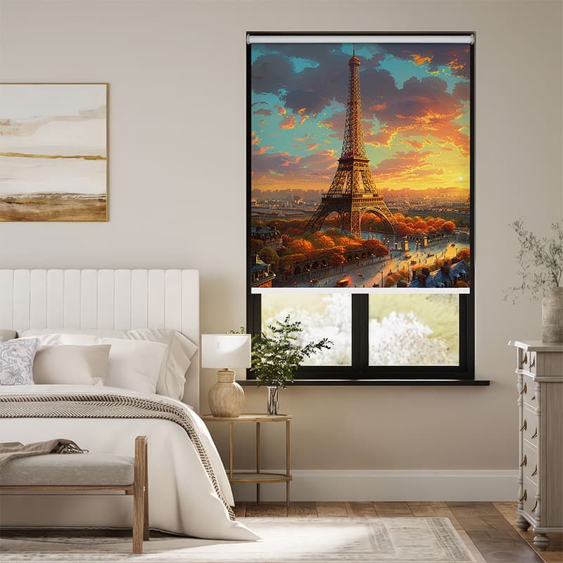 Paris Cityscape at Dusk Roller Blind pattern detail