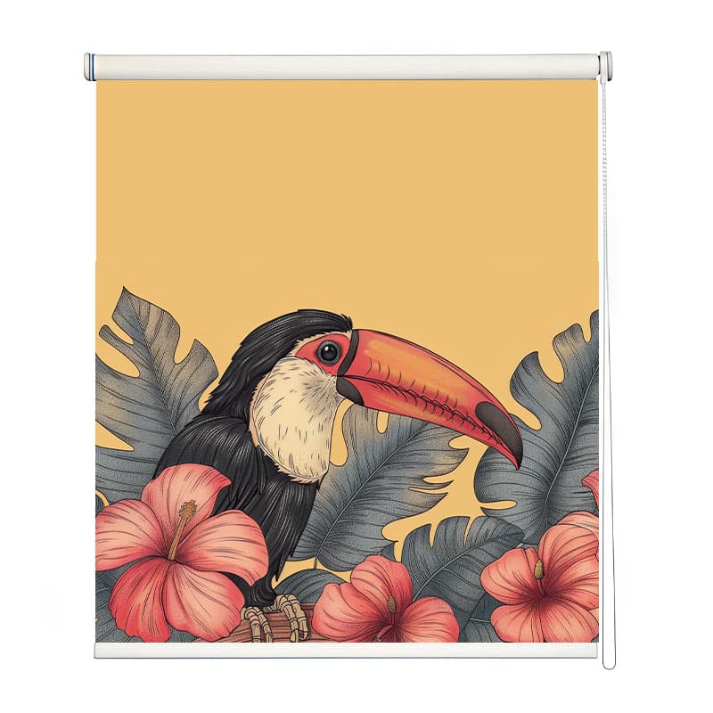 Lush Jungle Toucan Printed Window Roller Blind shown in a room