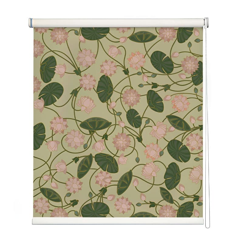 Elegant Lotus Flower Patterned Roller Blind shown in a room