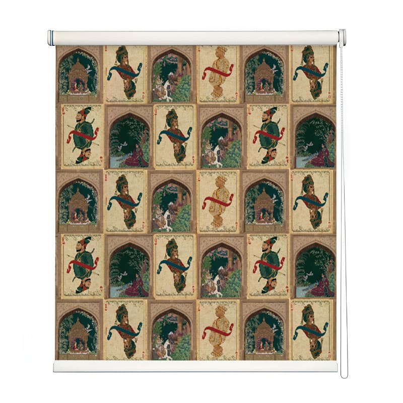 Regal Indian Ganjifa Art Roller Blind shown in a room