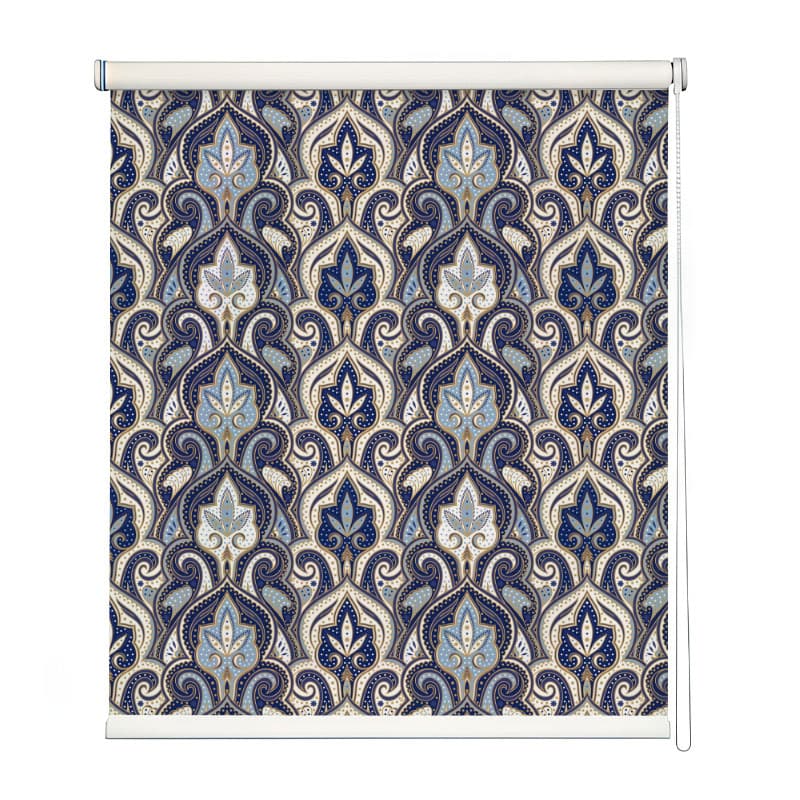 Ornate Persian Damask Patterned Roller Blind shown in a room