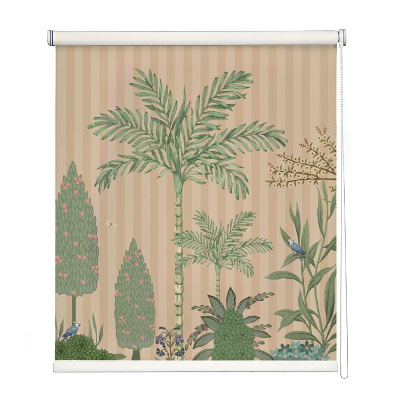 Enchanted Oasis Tropical Roller Blind shown in a room