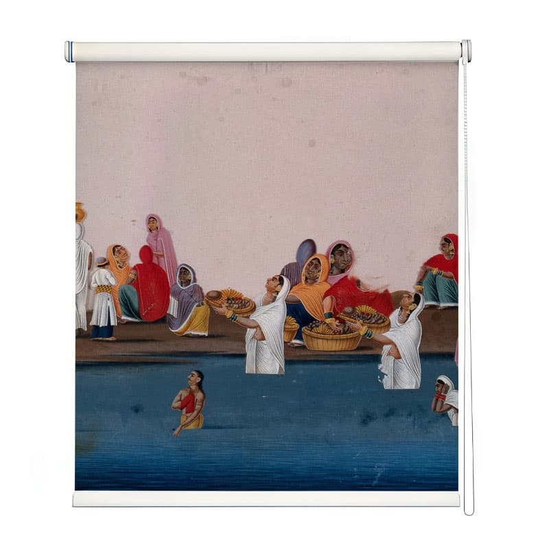Traditional Indian Market Scene Roller Blind shown in a room