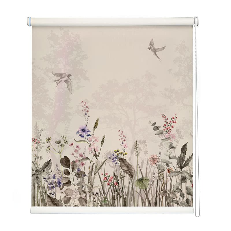Tranquil Forest Edge Botanical Roller Blind shown in a room