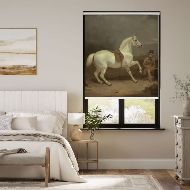 Old World Charm Horse Art Roller Blind pattern detail