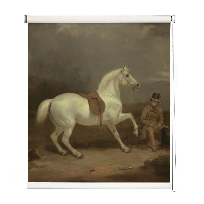 Old World Charm Horse Art Roller Blind shown in a room