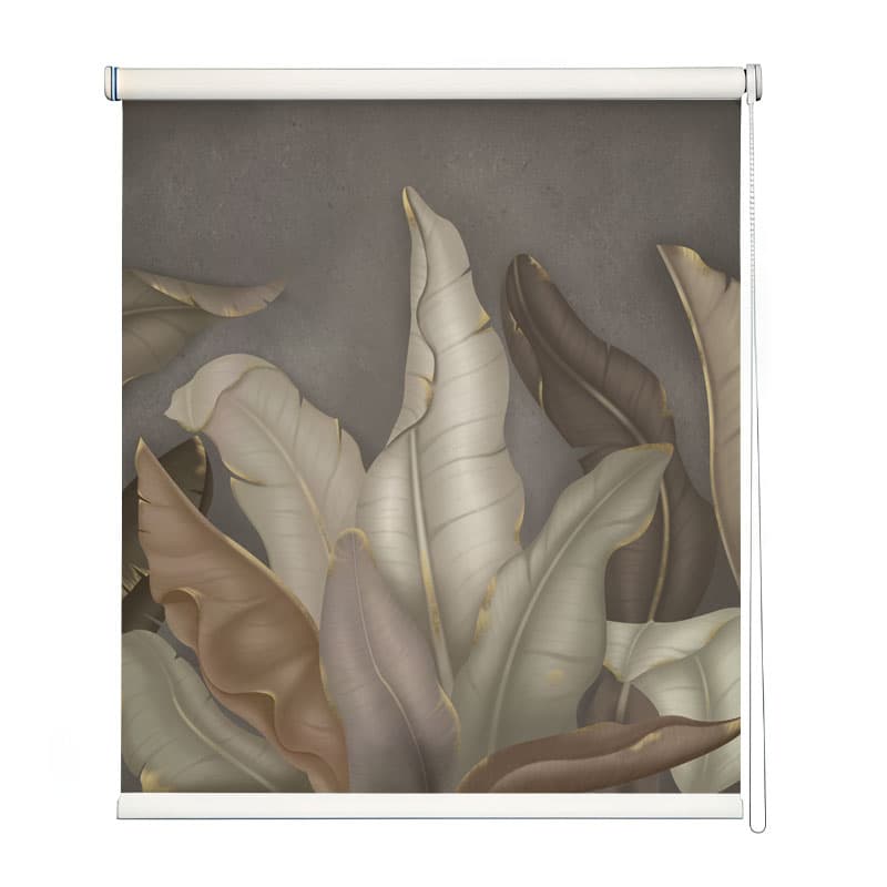 Golden Leaf Modern Window Roller Blind shown in a room
