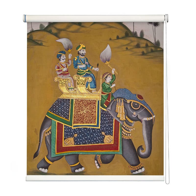 Rajput Art Elephant Scenic Roller Blind shown in a room