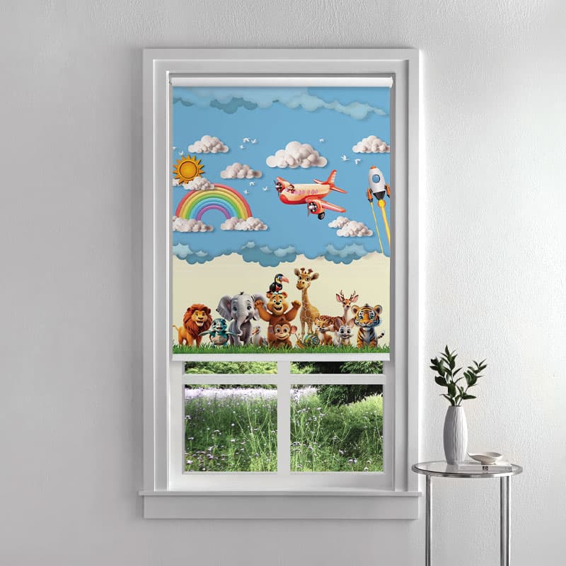 3D Sky Safari Roller Blinds: Kids Room Safari Theme Window Blinds pattern detail