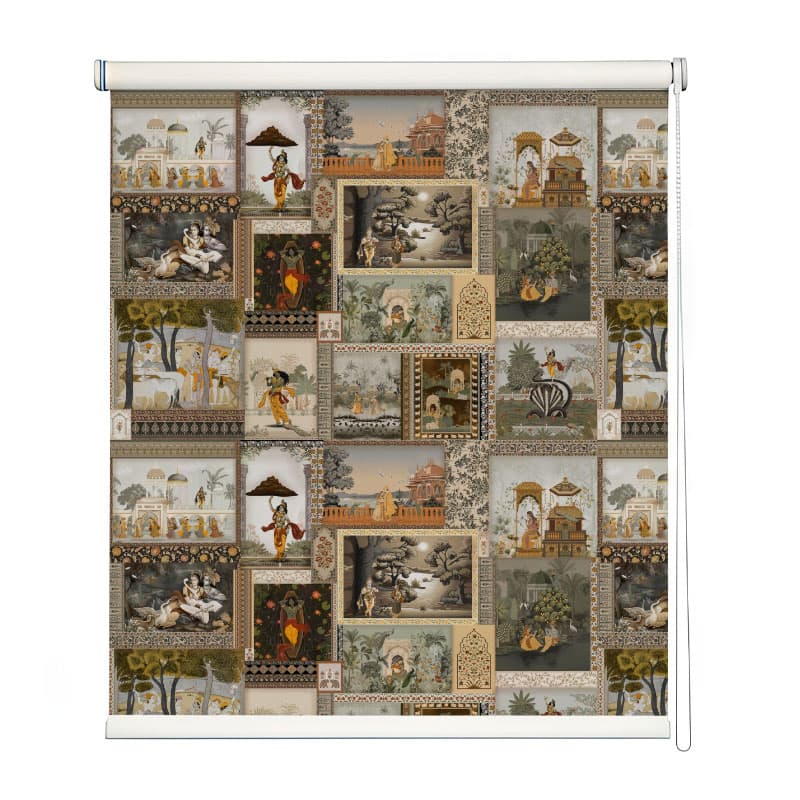 Madhav Bagicha Puja Room Roller Blind shown in a room