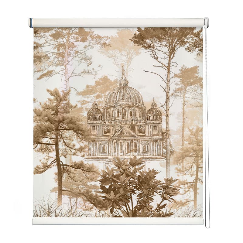 Sepia Cathedral Roller Blinds shown in a room