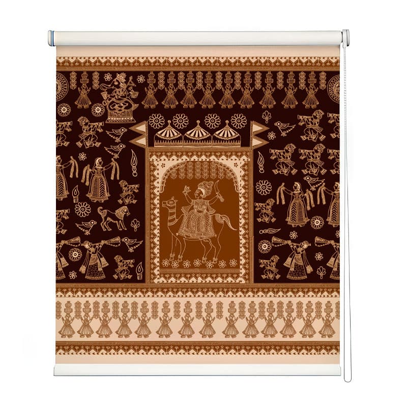 Mata Ni Pachedi Puja Room Roller Blind shown in a room