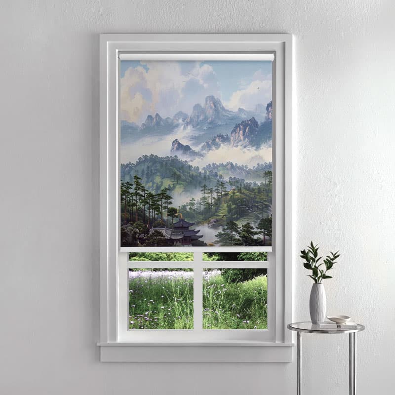 Clouded Zen Peaks Landscape Roller Blind pattern detail