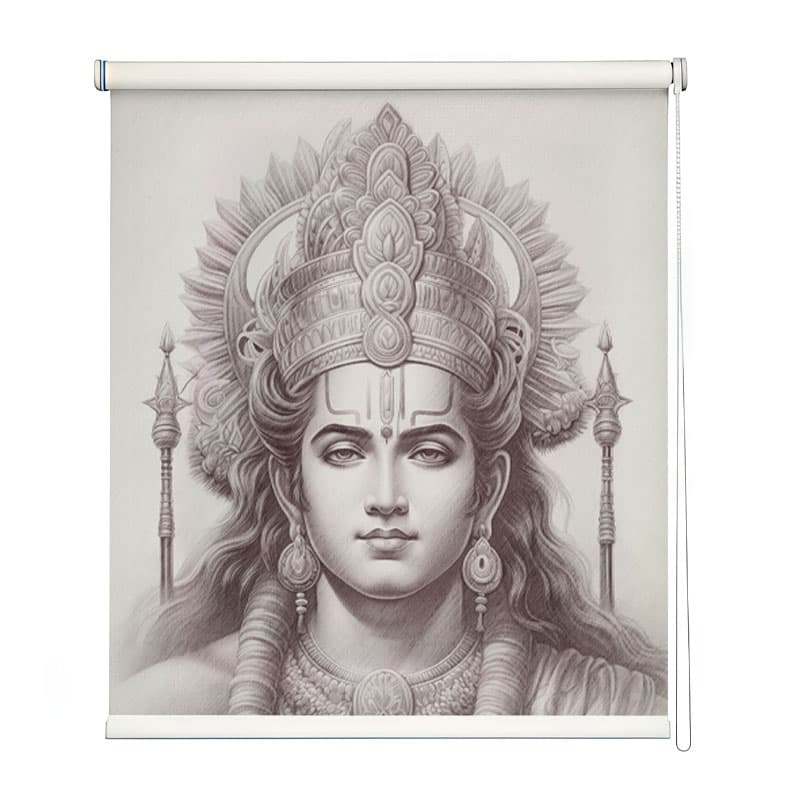 Raja Ram Chandra Puja Room Roller Blind shown in a room