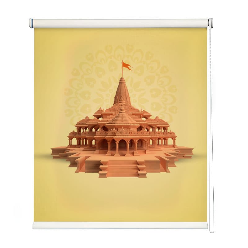 Ram Mandir Roller Blinds for Puja Room shown in a room