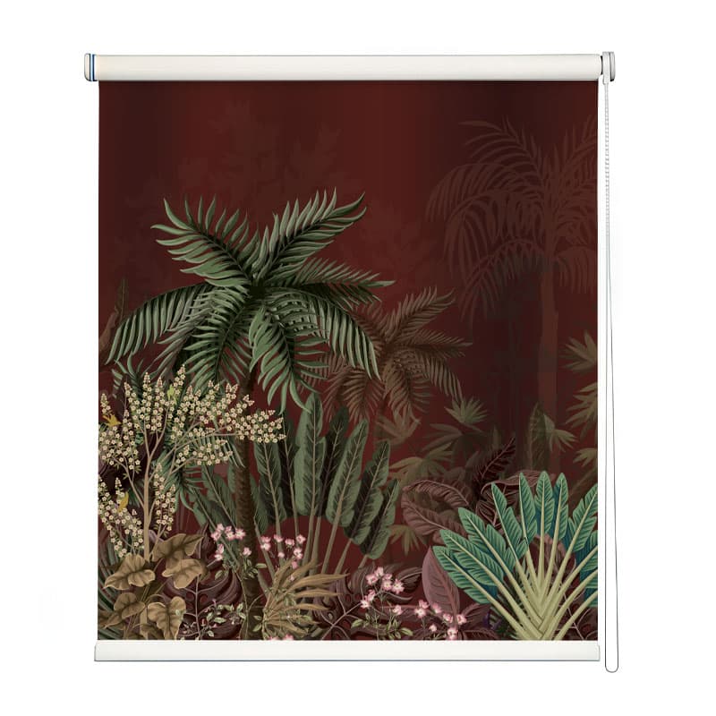 Burgundy Palms Roller Blinds shown in a room