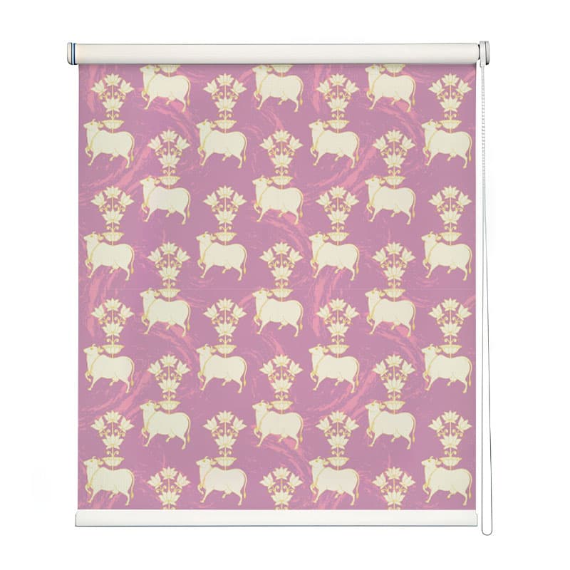 Sacred Lotus Pichwai Roller Blinds shown in a room