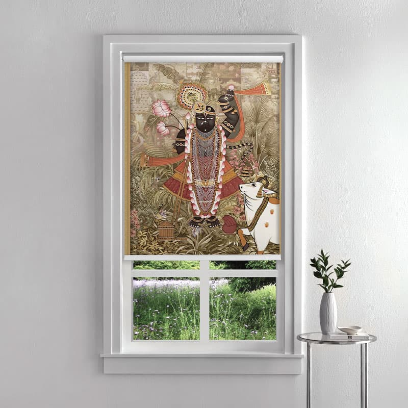 Shrinathji Pichwai Puja Room Roller Blinds pattern detail
