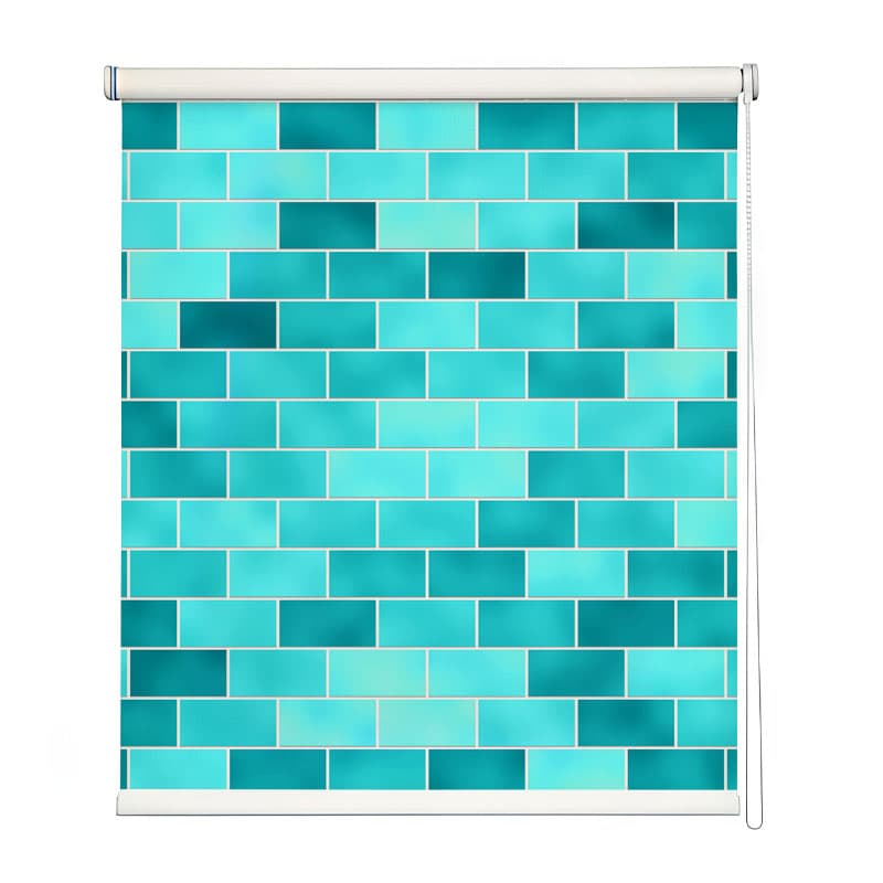 Teal Brick Roller Blinds shown in a room