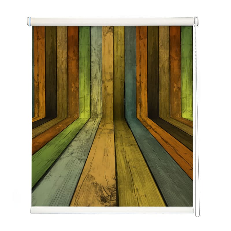 3D Natural Plank Roller Shades shown in a room