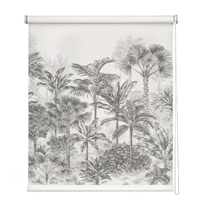 Monochrome Palm Forest Window Roller Blind shown in a room