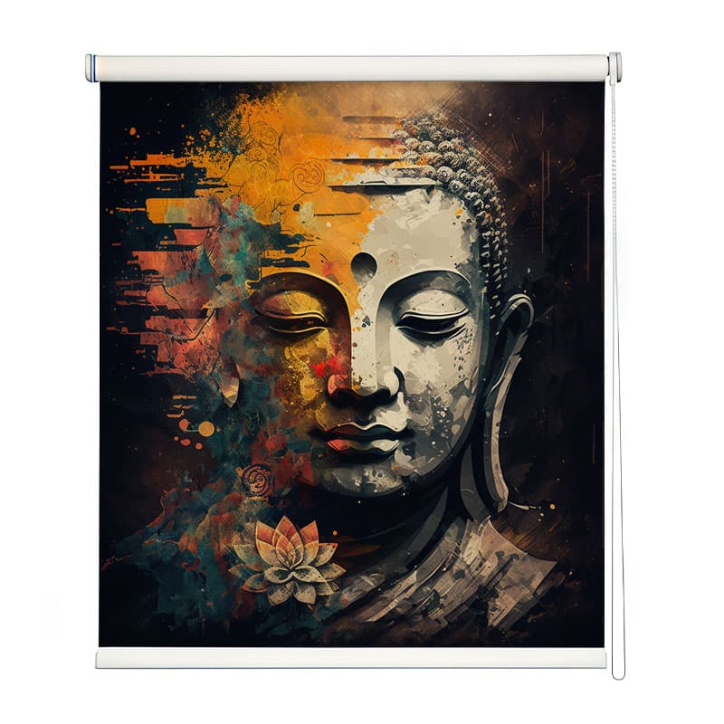 Enlightened Spirit Artistic Buddha Roller Blind shown in a room