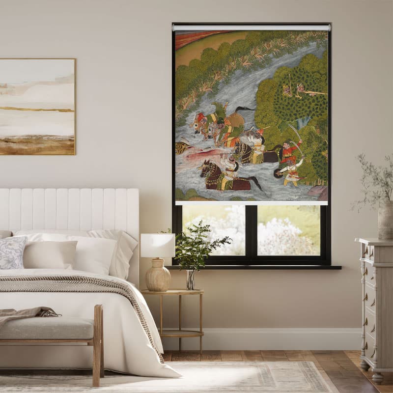 Mughal Dynasty Battle Scene Roller Blind pattern detail