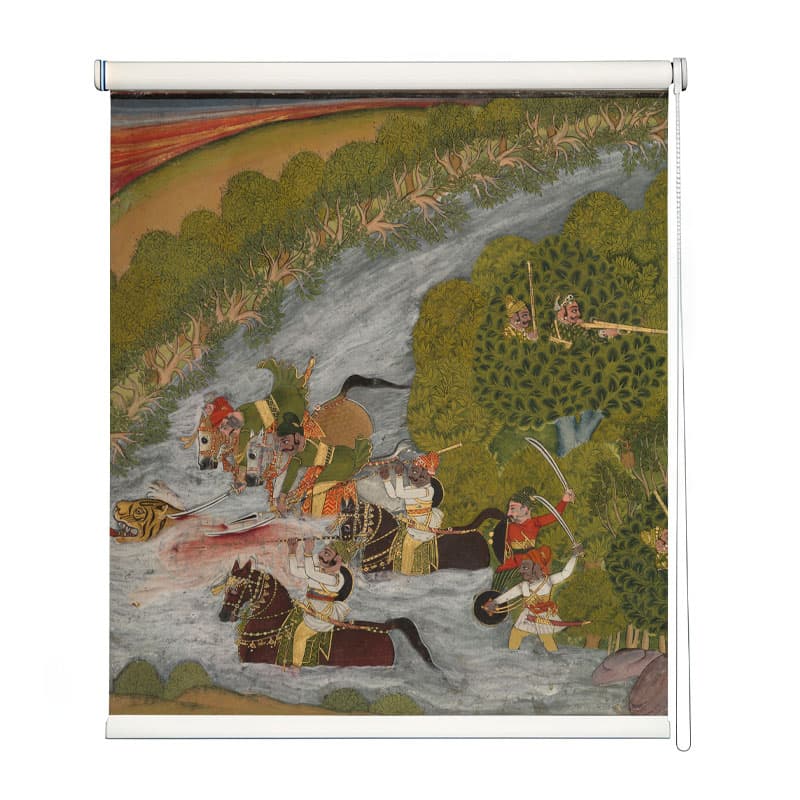 Mughal Dynasty Battle Scene Roller Blind shown in a room