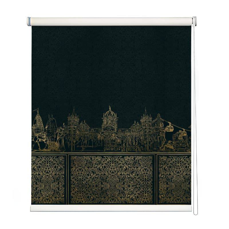 Golden Mumbai Heritage Roller Blind shown in a room