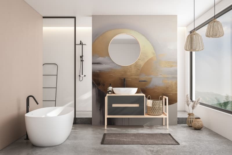 Lumina, Floating Orbs Art Wallpaper Mural shown in a room