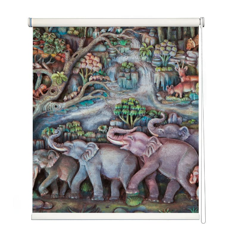 Elephants in Paradise Window Roller Blind shown in a room