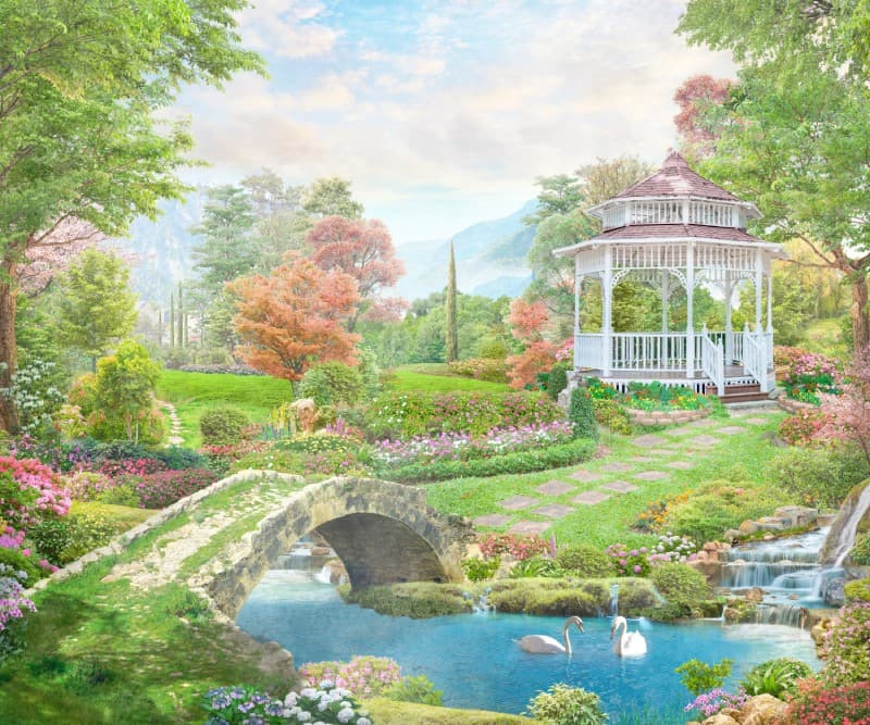 Paradisia, Enchanted Gazebo Wallpaper Mural pattern detail