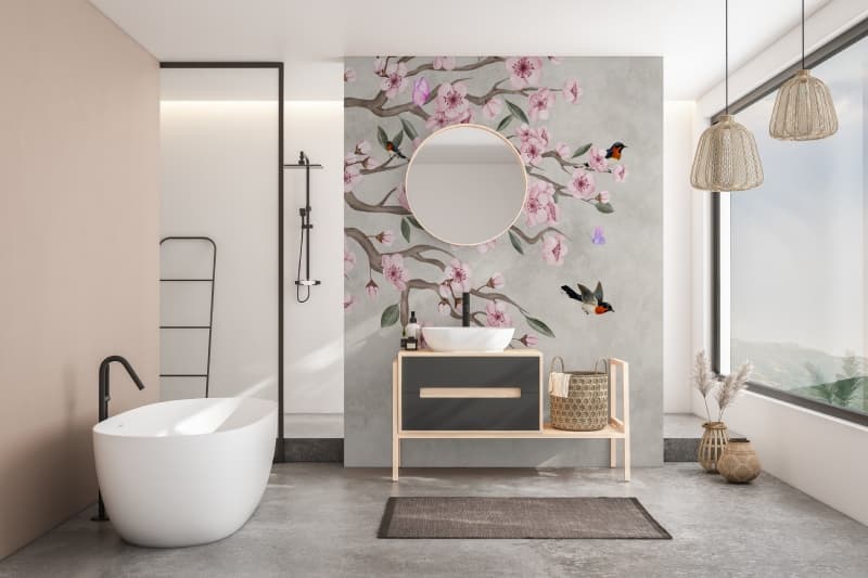 Gem, Traditional Chinoiserie Bloom Wallpaper Mural shown in a room