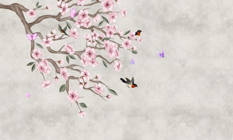 Gem, Traditional Chinoiserie Bloom Wallpaper Mural pattern detail