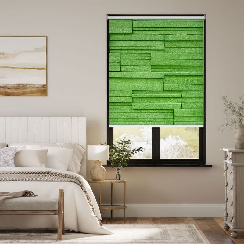 Architectural Green Panel Roller Blind pattern detail