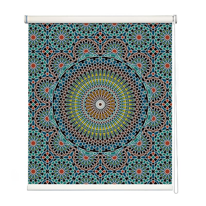 Intricate Patterned Window Roller Blind shown in a room