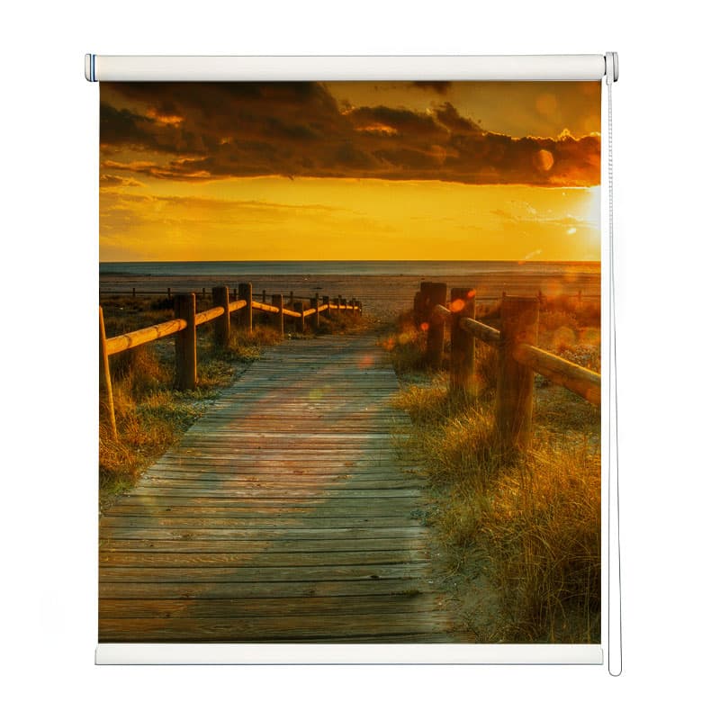 Rustic Boardwalk Sunset Roller Blind shown in a room