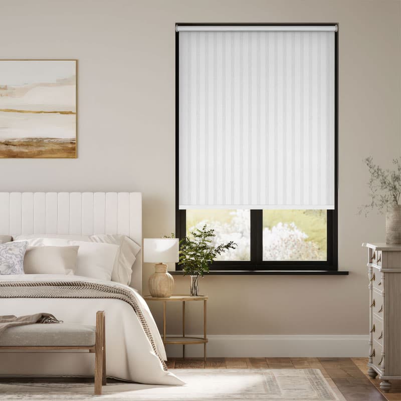 Elegant White Pinstripe Roller Blind pattern detail