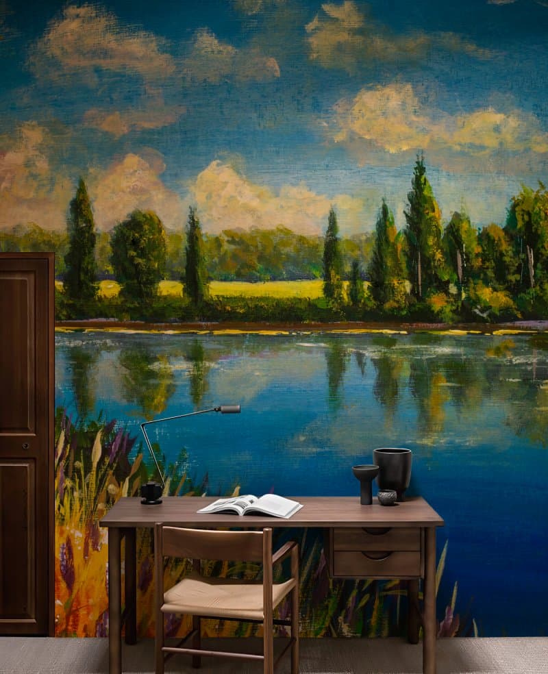 Nilaya, Serene Nature Landscape Wallpaper Mural shown in a room