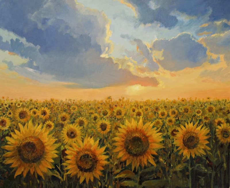 Suryam, Serene Sunflower Field Wallpaper Mural pattern detail
