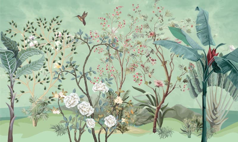 Hummira, Hummingbird Garden Wallpaper Mural pattern detail