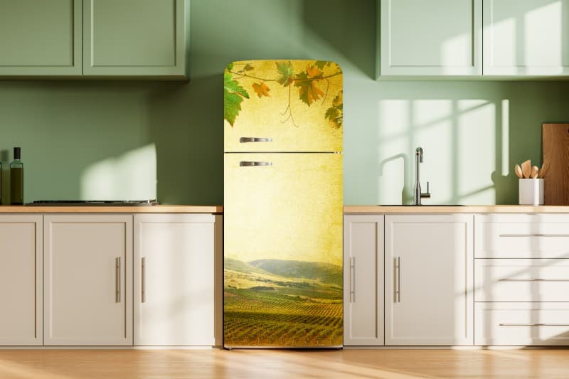 Cieloro, Mediterranean Hillside & Vines Mural shown in a room