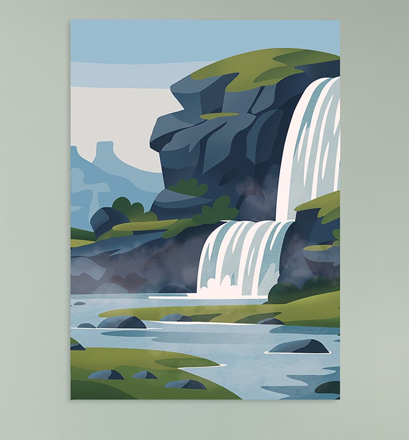 Mistbloom, Soft Waterfall Meadow Canvas Wall Art shown in a room