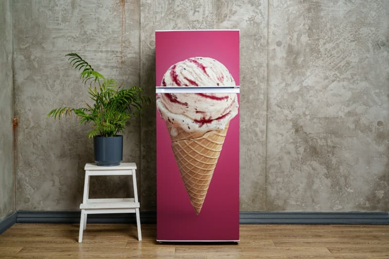 Gelatopia, Delightful Ice Cream Cone Mural shown in a room