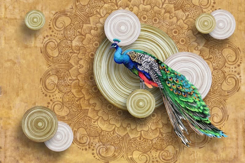 Indivana Heritage Peacock Mandala Stone Wallpaper pattern detail