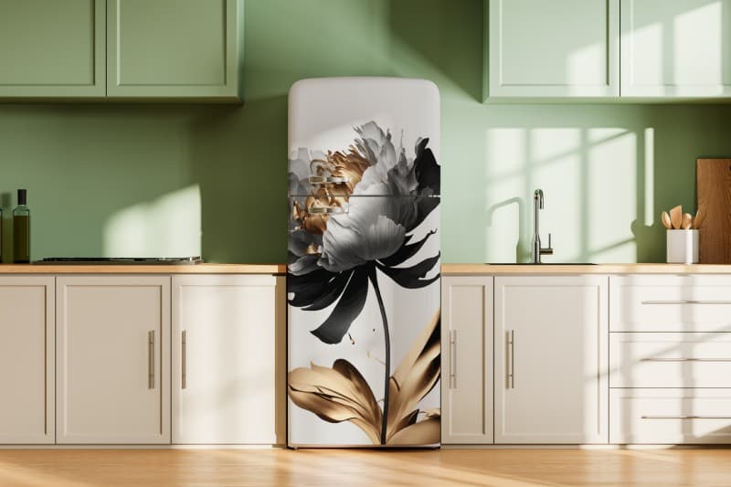 Elegant Black and Gold Flower Texture Mural Wallpaper shown in a room