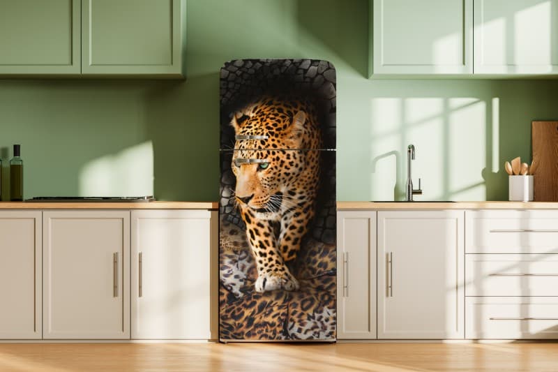 Pardy, Untamed Leopard Fantasy Mural shown in a room