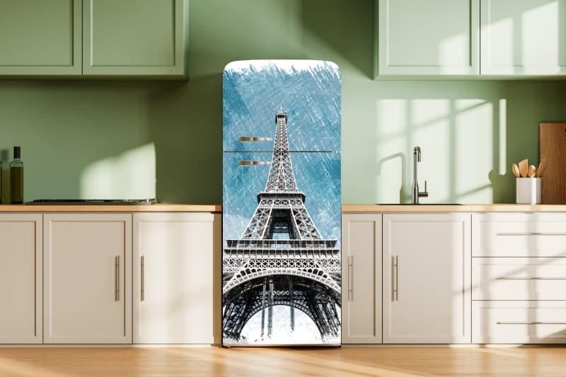 Parisia, Artistic Eiffel Tower Sketch Mural shown in a room